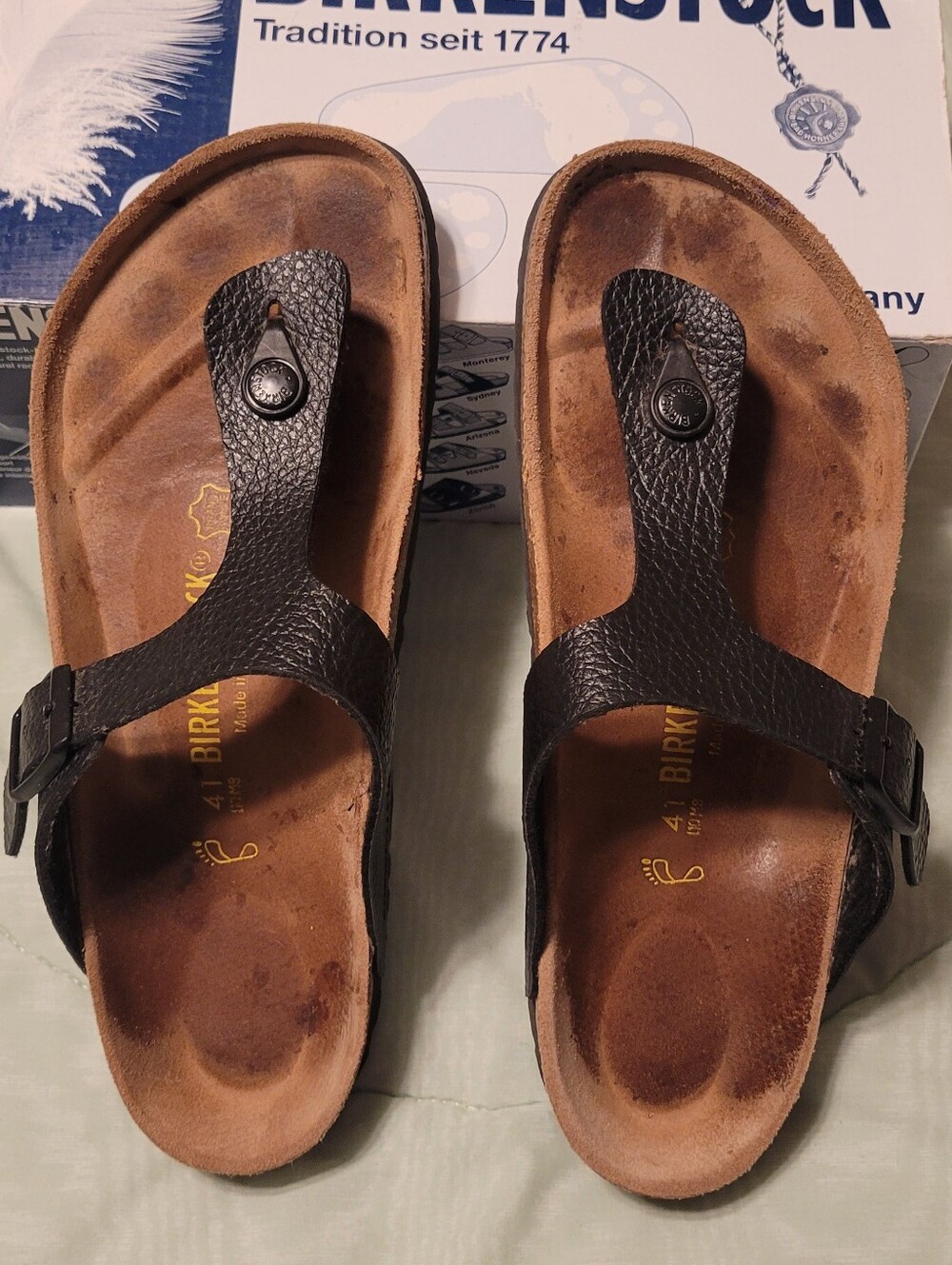 Birkenstock Black Gizeh Pebbled Faux Leather Thong Sandals Womens Sz 10 Mens 8